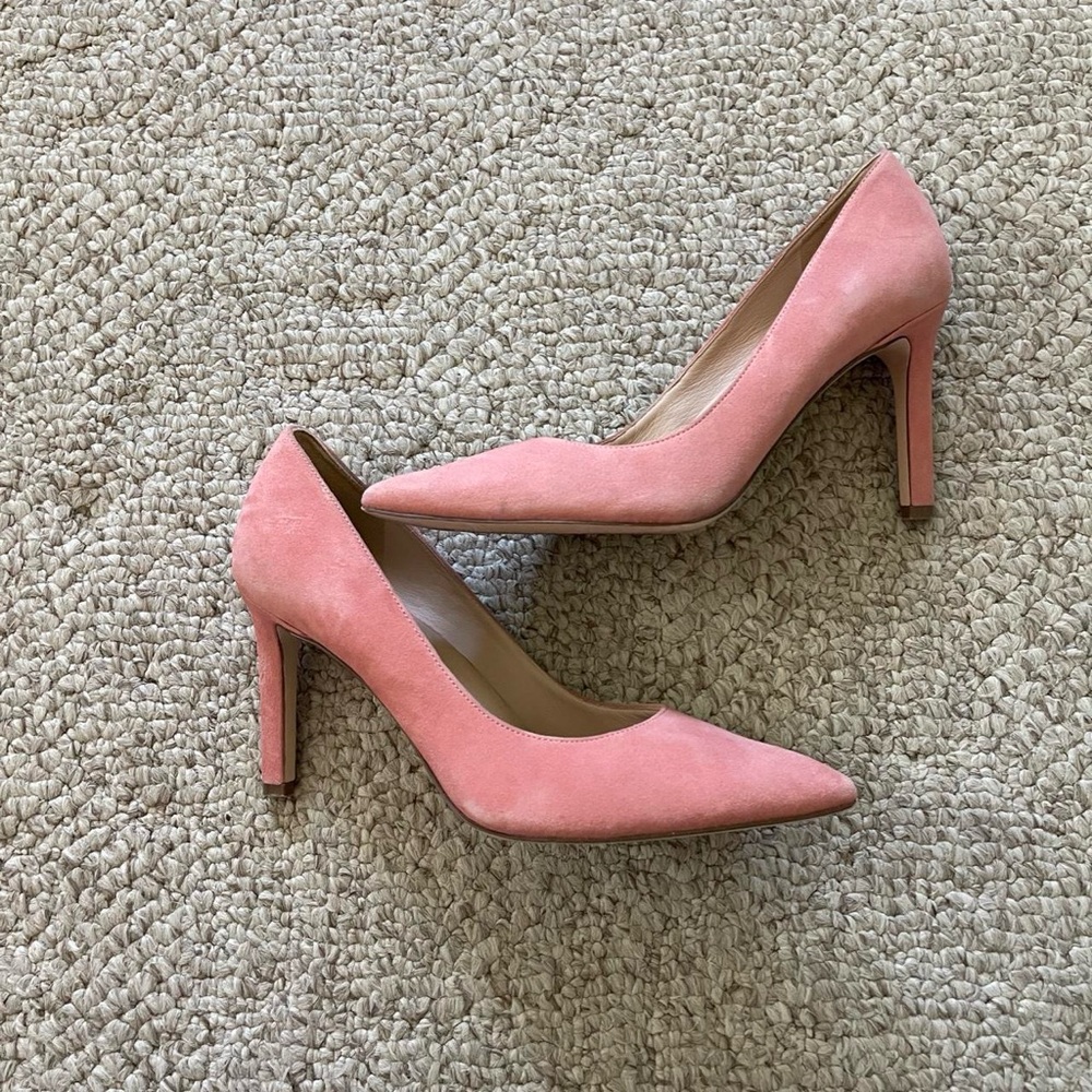 pink peach suede heels pumps